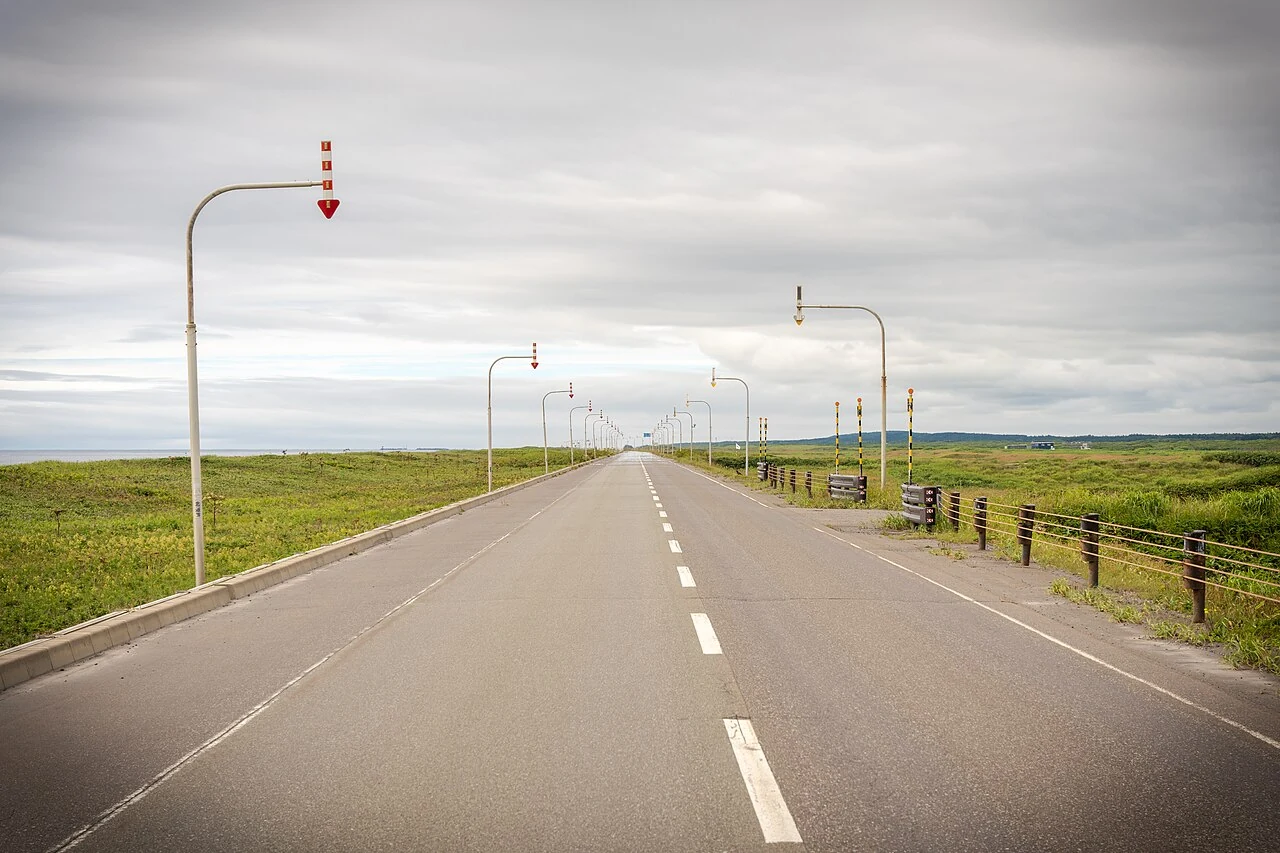 道北の原野を進むオロロンライン・道道106号の風景